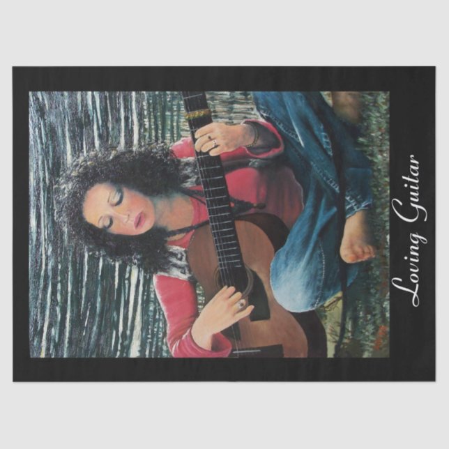 Papel De Seda Mulher Tocando Música Com Violão Acústico (Frente )