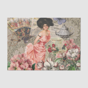 Papel De Seda Mulher Victoriana Café Clássica Rosa