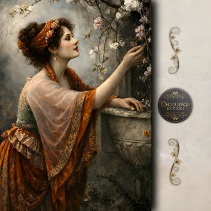 Papel De Seda Mulher Vitoriana Colhendo Flores Jardim Decoupage