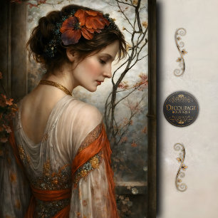 Papel De Seda Mulher Vitoriana Decopage Floral Suave Elegância