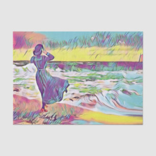 Papel De Seda Mulher Vitoriana na Praia em uma Profusão Pastel