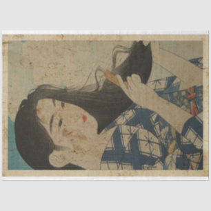 Papel De Seda Mulheres Japonesas Espelhando Cabelo Ukiyo Estilo