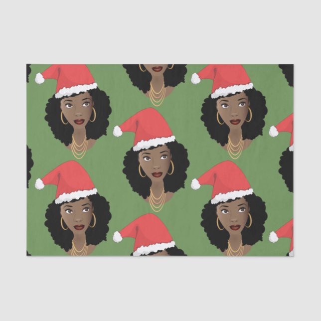 Papel De Seda Mulheres Negras, Chapéus de Natal Vermelho, Verdes (Frente )