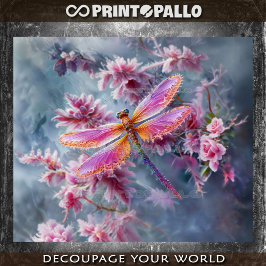 Papel De Seda Mundo caprichoso fractal de libélula e flores alie