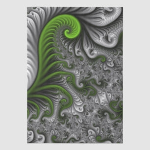 Papel De Seda Mundo Fantástico Arte Fractal Abstrata Verde e Cin
