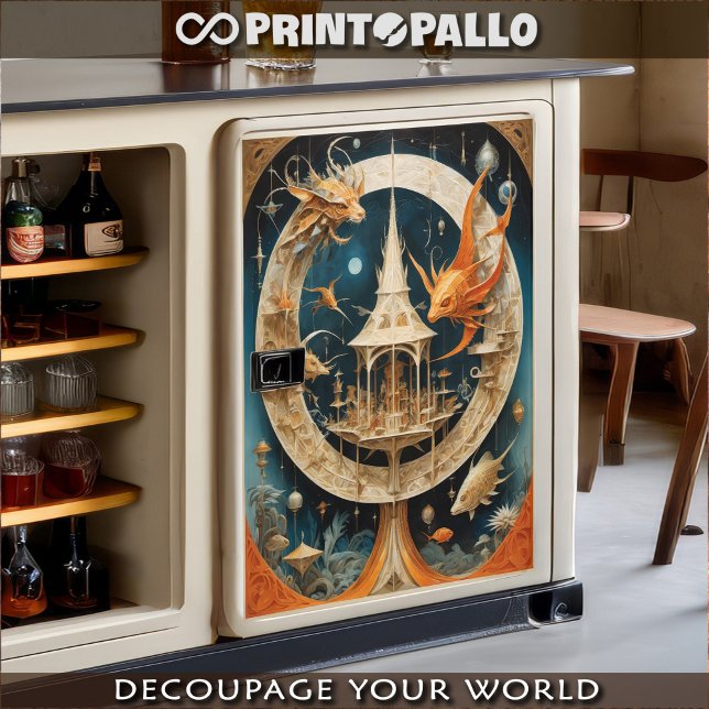 Papel De Seda Mundo surreal e abstrato com edifícios e peixes (Criador carregado)