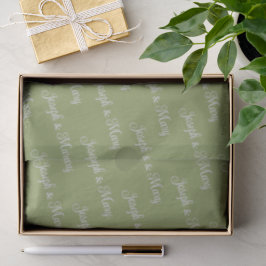 Papel De Seda Musgo Botânico Verde e Lavanda Delicada Script