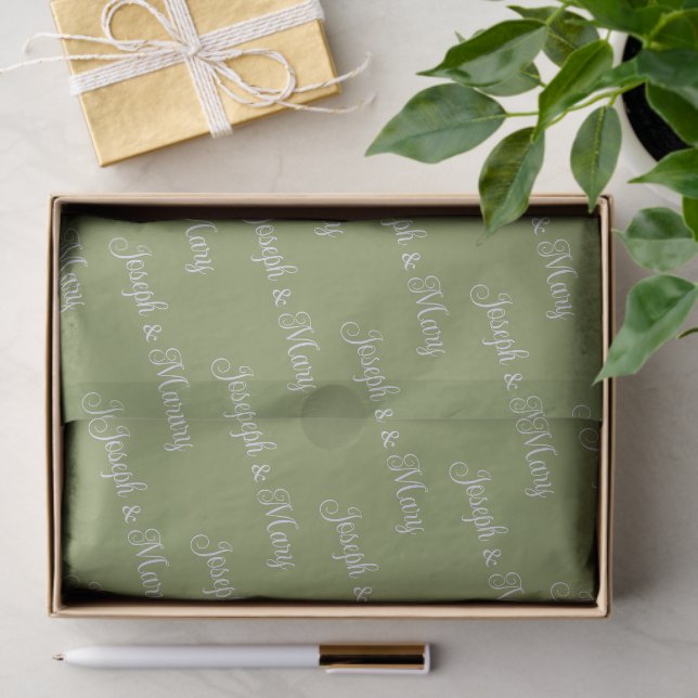 Papel De Seda Musgo Botânico Verde e Lavanda Delicada Script (Presente)