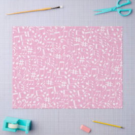 Papel De Seda Música Dançando Notas Brancas Rosa Suave
