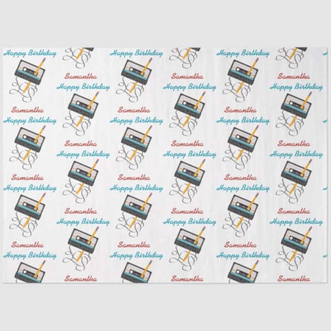 Papel De Seda Música Retro Cassette Fita Brincadeira dos anos 80 (Frente )