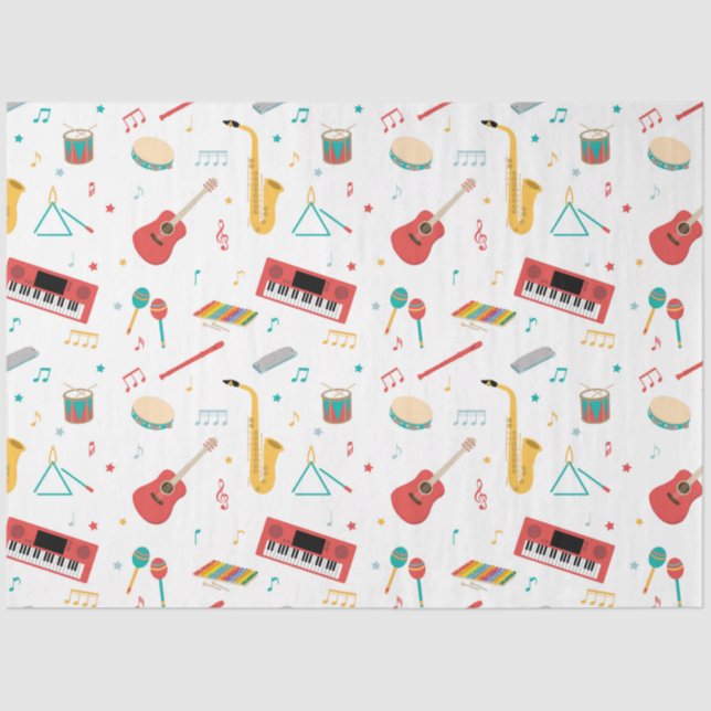 Papel De Seda Musical Instruments Music Theme Pattern (Frente )