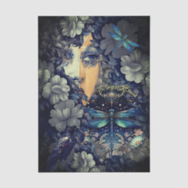 Papel De Seda Mysterious Gothic Indigo Floral Art Collage 
