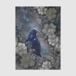 Papel De Seda Mysterious Raven, White Florals & Dragonflies
