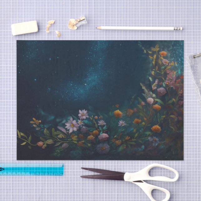 Papel De Seda Mysterious Twilight, Moth Floral Companion FLIPPED (Arte )