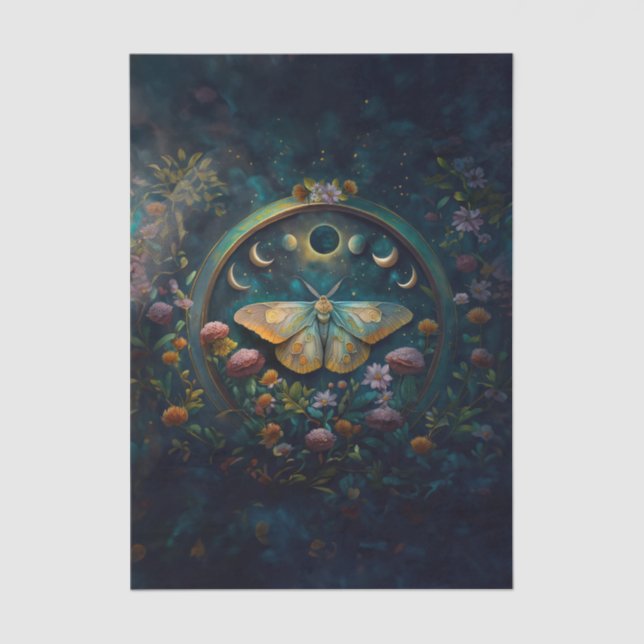 Papel De Seda Mysterious Twilight Portal, Moth & Eclipse Vert (Frente )