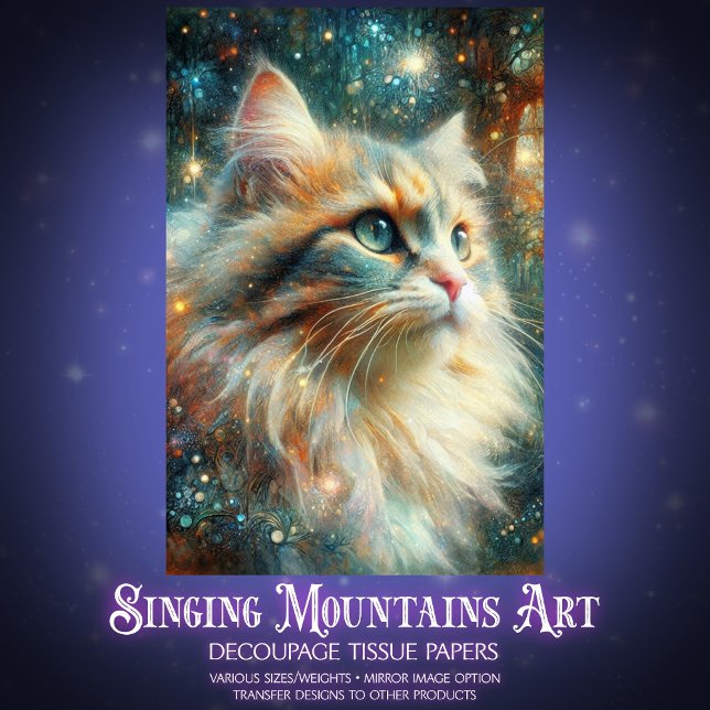 Papel De Seda Mystical Cat Among the Blooms Whimsical Decoupage  (Criador carregado)