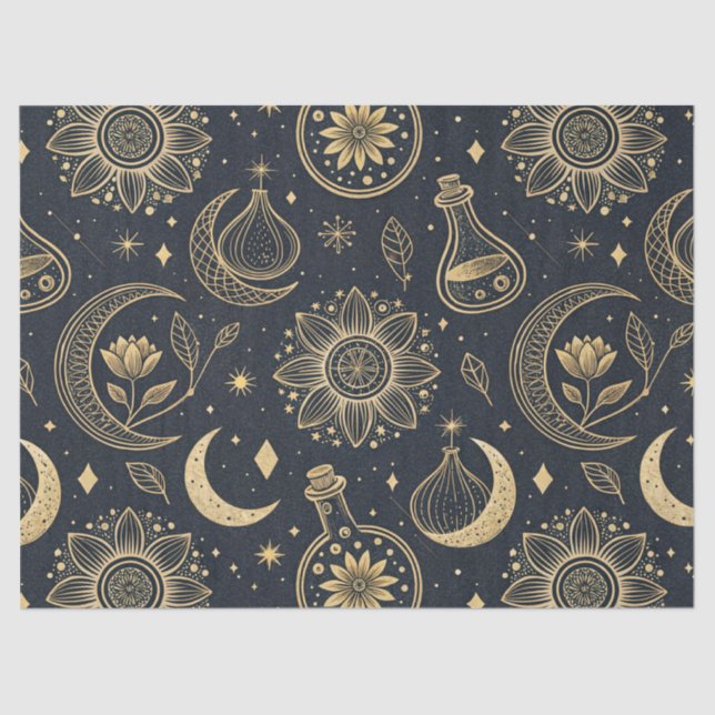 Papel De Seda Mystical Celestial Witchcraft - Gold Botanical (2) (Frente )