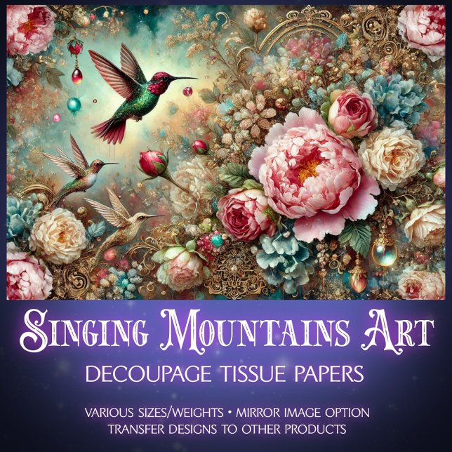 Papel De Seda Mystical Garden Hummingbird & Rose Decoupage  (Criador carregado)