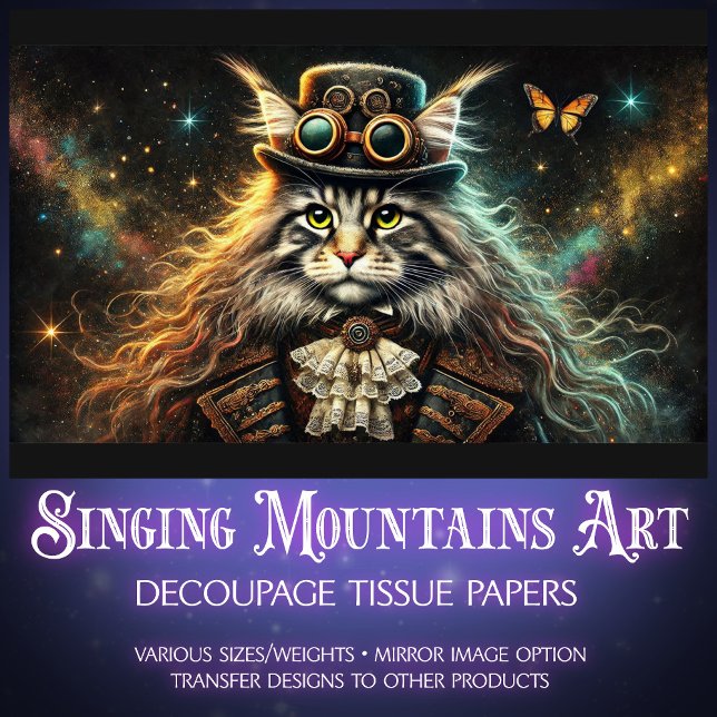 Papel De Seda Mystical Maine Coon Vitoriano Steampunk Decoupage  (Criador carregado)