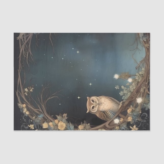 Papel De Seda Mystical Owl Midnight Stars Decoupage (Frente )