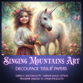 Papel De Seda Mystical Unicorn & Girl Forest Scene Decoupage