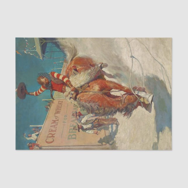 Papel De Seda N C Wyeth Western Painting "The Rodeo" (Frente )