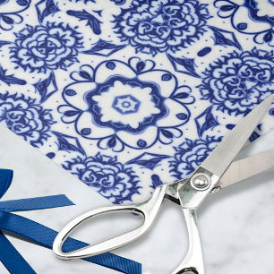 Papel De Seda Na moda Azul Floral no Estilo de Potência Pintado 