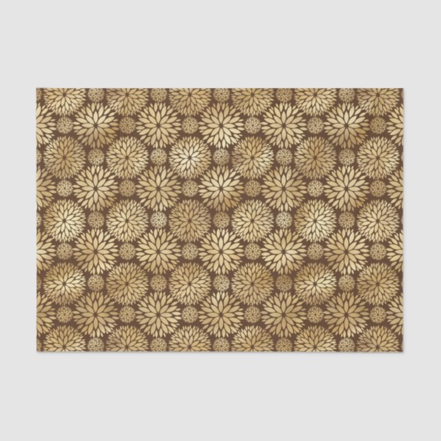 Papel De Seda Na moda Brown e Dourado padrão Dahlias (Frente )