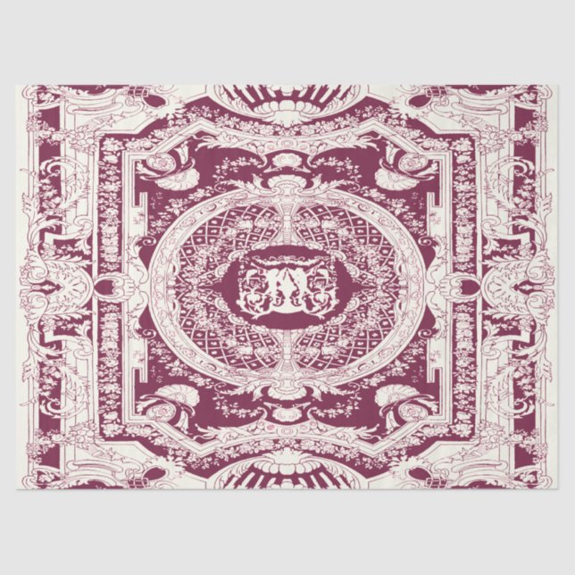 Papel De Seda Na moda Clássico - Ornamento Barroco Burgundy Eleg (Frente )