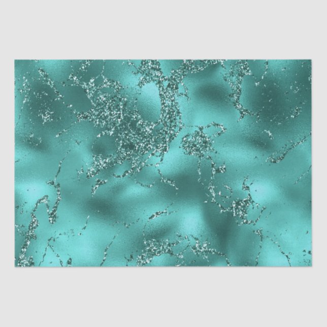 Papel De Seda Na moda Teal Shimmer Glitter & Foil Efeito Marble (Frente )
