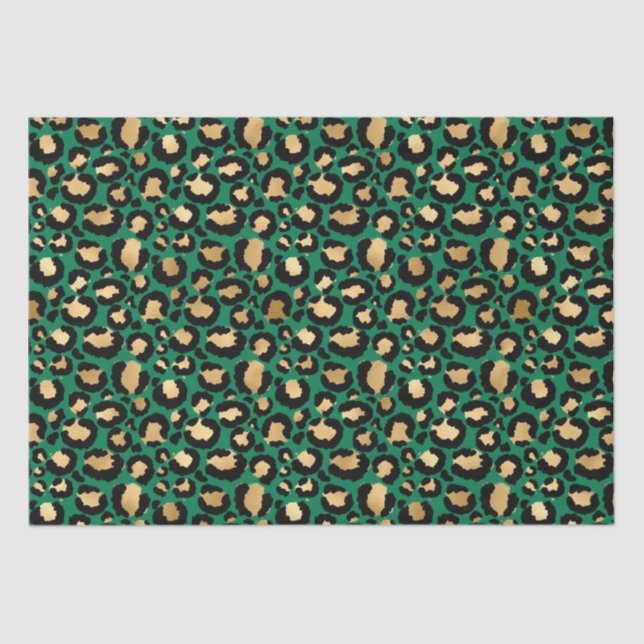 Papel De Seda Na moda Verde e Ouro Folhas-Leopardo Safari (Frente )