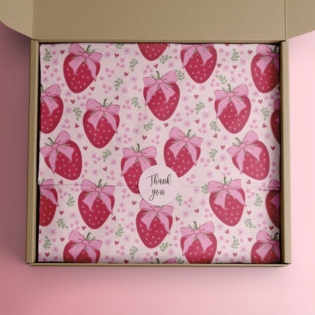 Papel De Seda Namorados Coquette Strawberry (strawberry coquette bow pink floral tissue gift wrap)