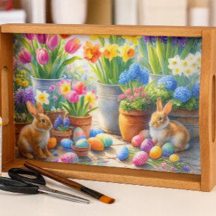 Papel De Seda Narcisos Amarelos e Coelhos de Jardim