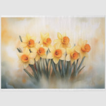 Narcisos em Aquarela em Decoupage Amarelo e Verde