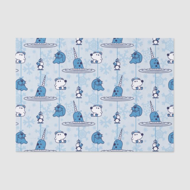 Papel De Seda Narwhal Blue Snowflake Pattern (Frente )
