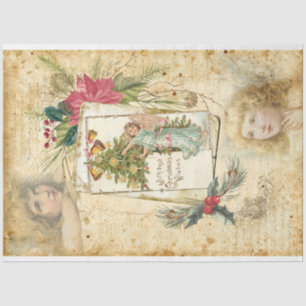 Papel De Seda Natais vintages Angels, Holly & Poinsettias