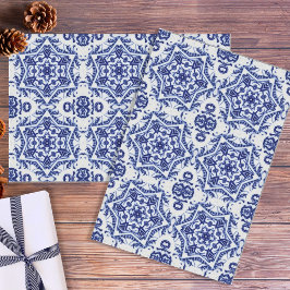 Papel De Seda Natais vintages - Azul estrela no Artesanato branc