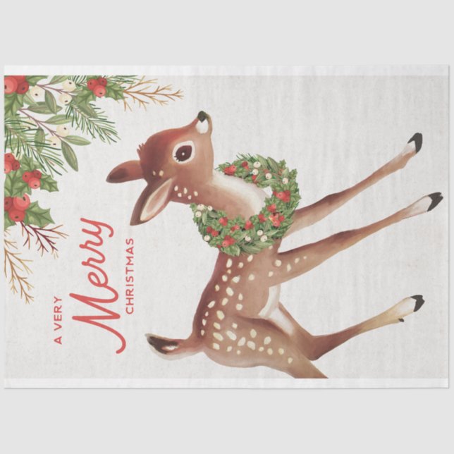 Papel De Seda Natais vintages Deer e Wreath (Frente )