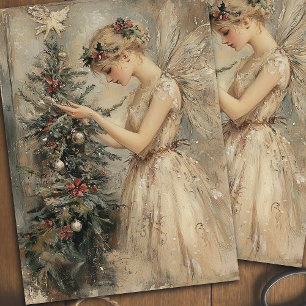 Papel De Seda Natais vintages Fadas com Decoupage em Árvore