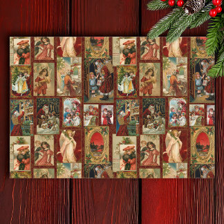 Papel De Seda Natais vintages Festivos Cartão Vermelho-Colagem B