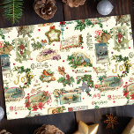 Papel De Seda Natais vintages Festivos Saudações Collage-Ecru<br><div class="desc">Padrão de férias sem costura,  festivo,  divertido e único,  que apresenta boas-vindas à época de Natal Feliz,  em caracteres decorativos,  com os tradicionais embelezamentos florais,  incluindo o Holly,  fitas,  anjos,  vinhetas de inverno,  aves e morangos vermelhos. Écru.</div>