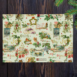 Papel De Seda Natais vintages Festivos Saudações Collage Green<br><div class="desc">Padrão de férias sem costura,  festivo,  divertido e único,  que apresenta boas-vindas à época de Natal Feliz,  em caracteres decorativos,  com os tradicionais embelezamentos florais,  incluindo o Holly,  fitas,  anjos,  vinhetas de inverno,  aves e morangos vermelhos. Fundo verde.</div>