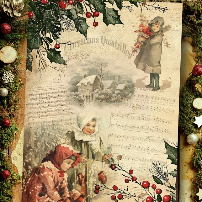 Papel De Seda Natais vintages Holly, Crianças, Dissociação de Mú (Criador carregado)