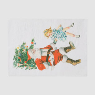 Papel De Seda Natais vintages Papai Noel e Menina