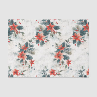 Papel De Seda Natais vintages Poinsettias e Folhagem