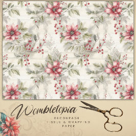 Papel De Seda Natais vintages Red Poinsettia Tartan, Desligar