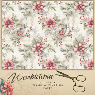 Papel De Seda Natais vintages Red Poinsettia Tartan, Desligar