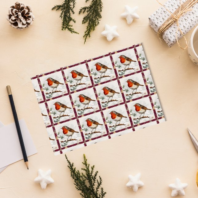 Papel De Seda Natais vintages Robin Postage Stamp (Criador carregado)