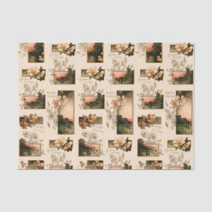 Papel De Seda Natais vintages russos Aldeias Sunset com Flores