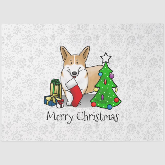 Papel De Seda Natal 2 Pembroke Welsh Corgi (vermelho 1) (Frente )